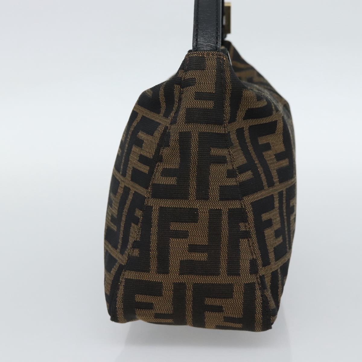 FENDI Zucca Canvas Hand Pouch Black Brown Auth 187696