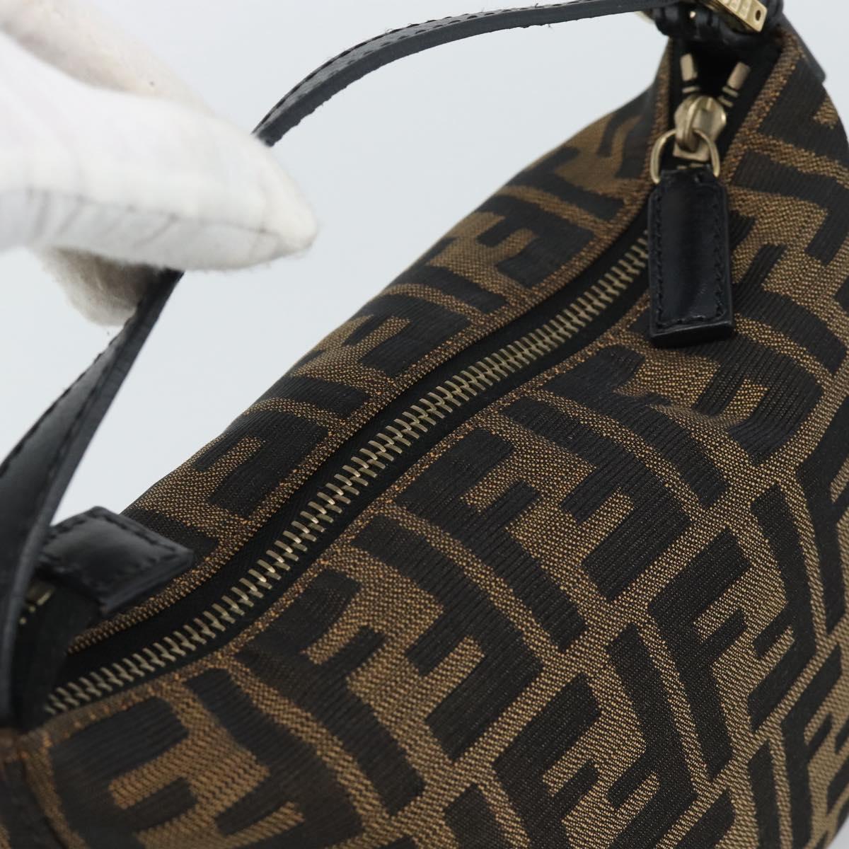 FENDI Zucca Canvas Hand Pouch Black Brown Auth 187696