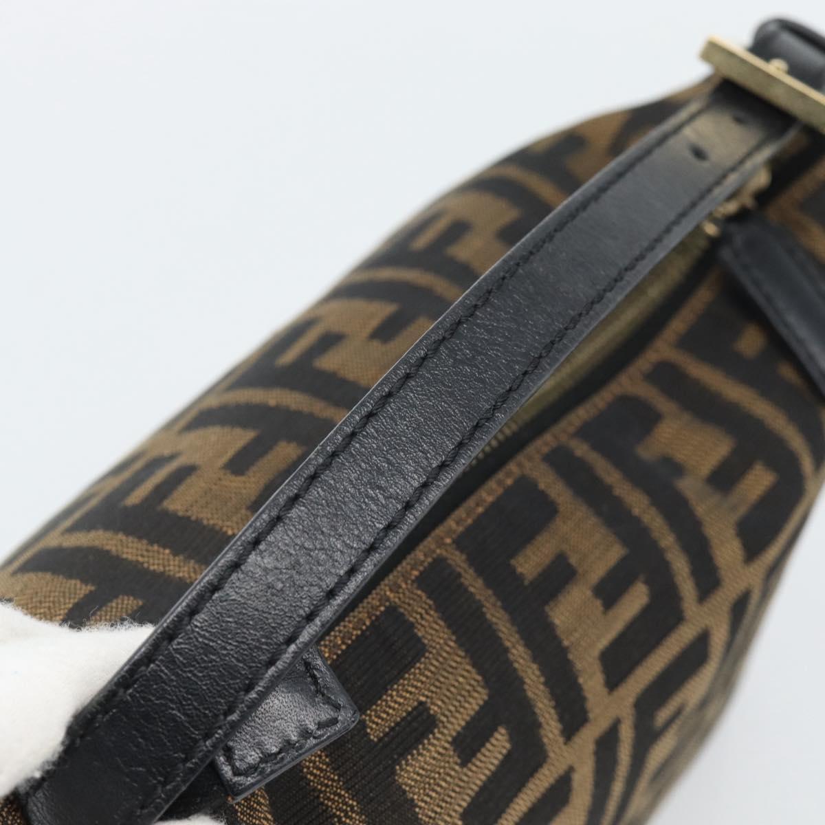 FENDI Zucca Canvas Hand Pouch Black Brown Auth 187696