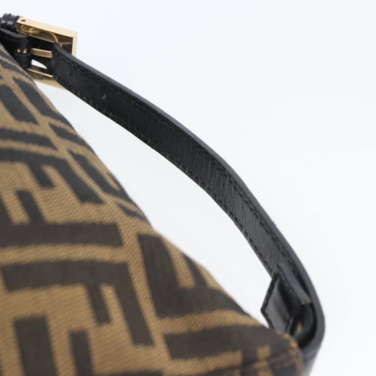 FENDI Zucca Canvas Hand Pouch Black Brown Auth 187696