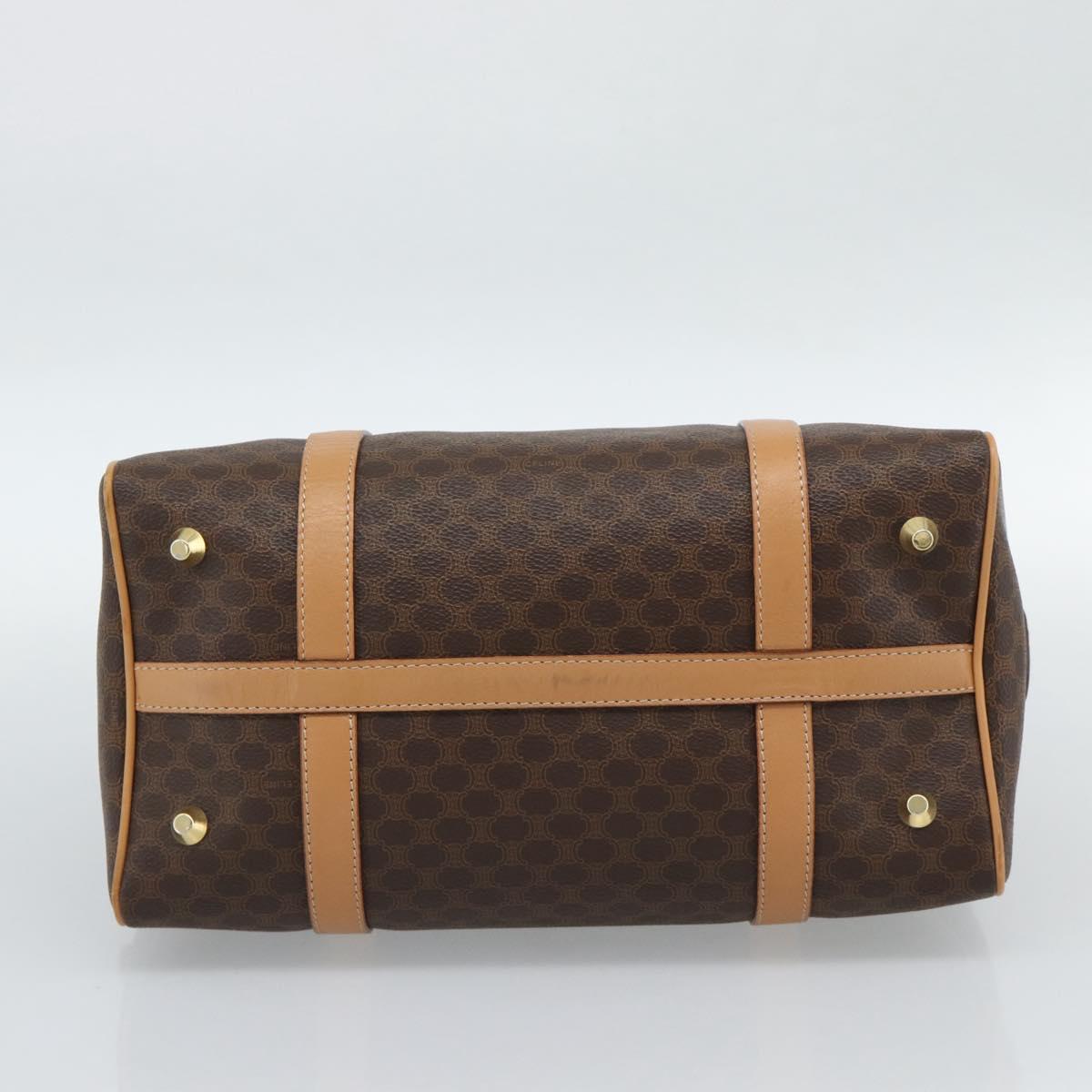 CELINE Macadam Canvas Boston Bag PVC Leather Brown Gold Auth 187697A