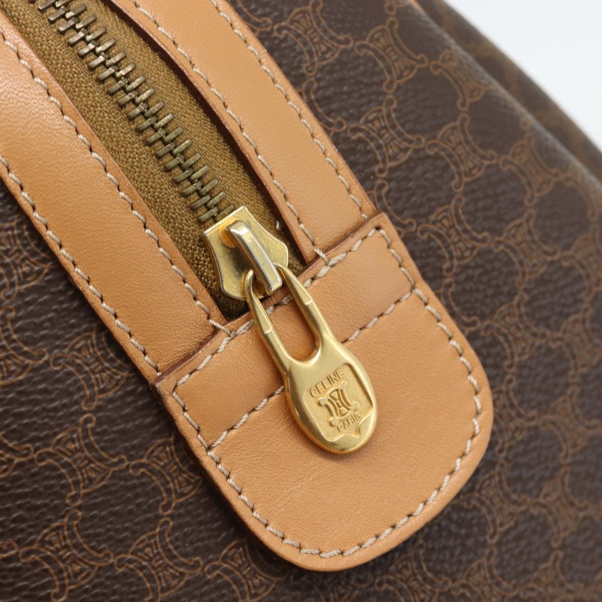 CELINE Macadam Canvas Boston Bag PVC Leather Brown Gold Auth 187697A