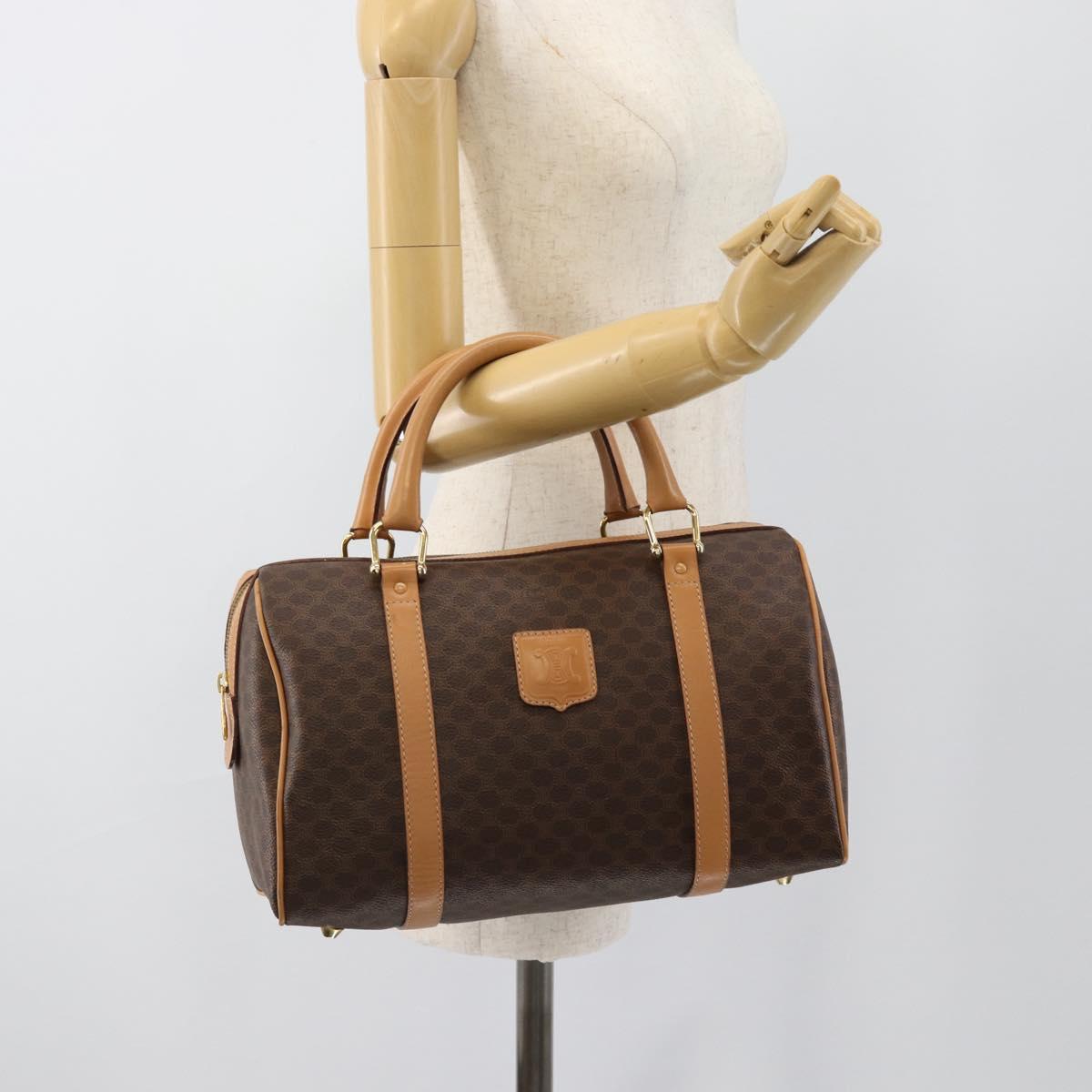 CELINE Macadam Canvas Boston Bag PVC Leather Brown Gold Auth 187697A