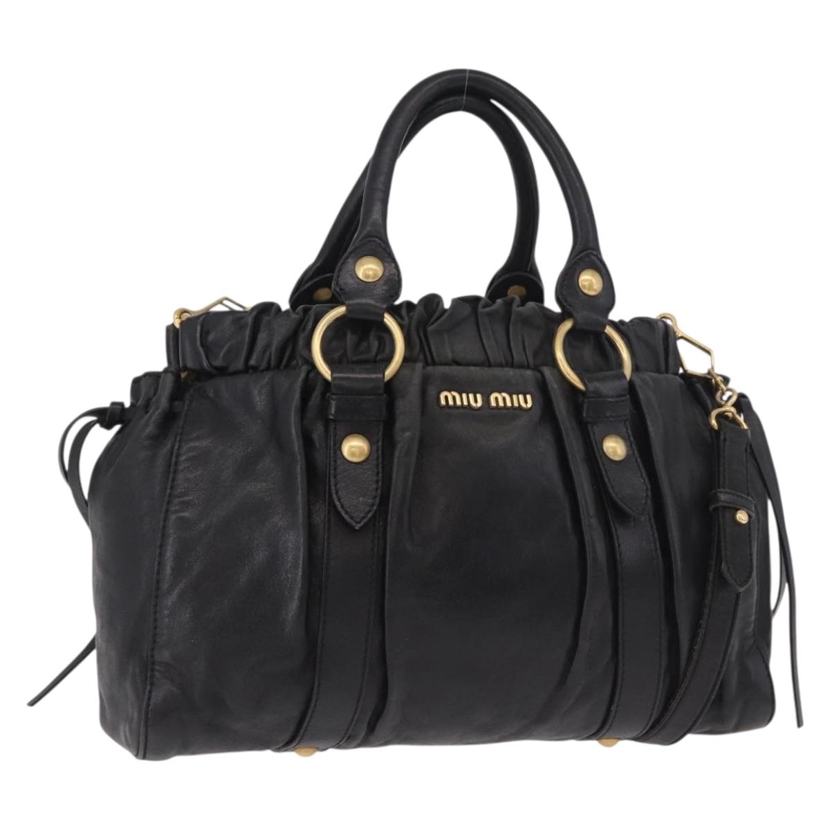 Miu Miu Hand Bag Leather 2way Black Gold Auth 187699SAM