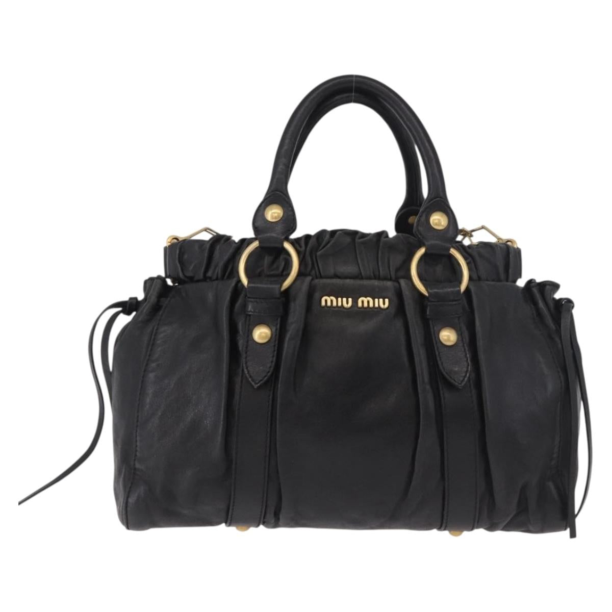 Miu Miu Hand Bag Leather 2way Black Gold Auth 187699SAM
