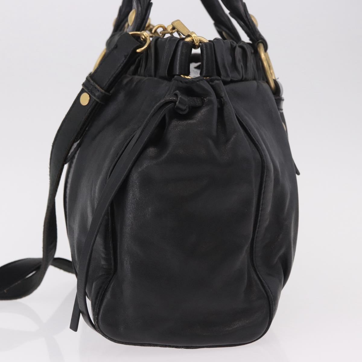 Miu Miu Hand Bag Leather 2way Black Gold Auth 187699SAM