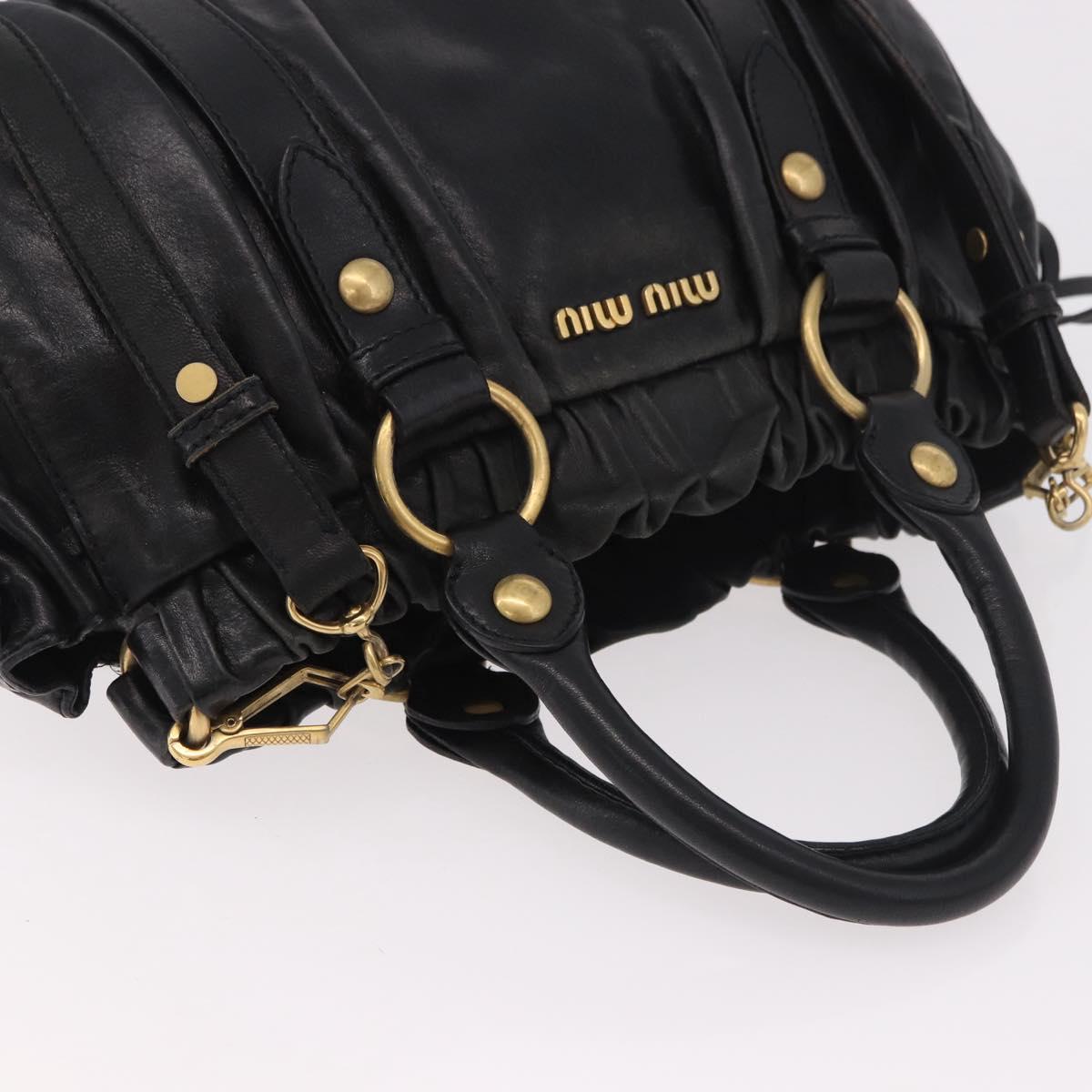 Miu Miu Hand Bag Leather 2way Black Gold Auth 187699SAM