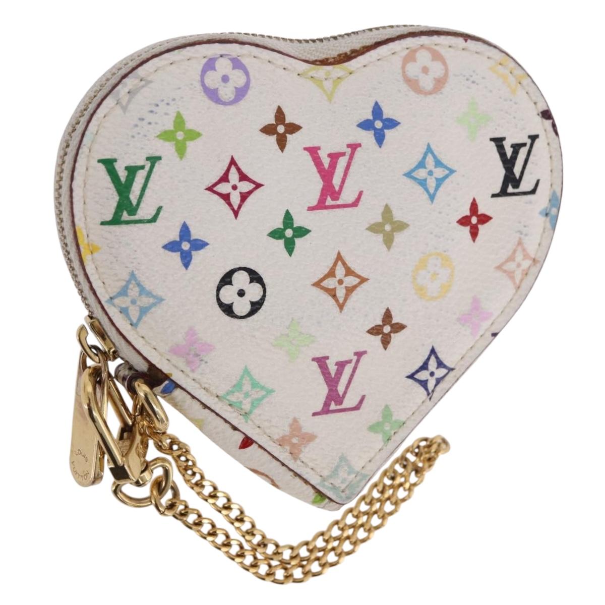 LOUIS VUITTON Multicolor Porte Monnaie Coeur Purse White M60040 LV Auth 187700