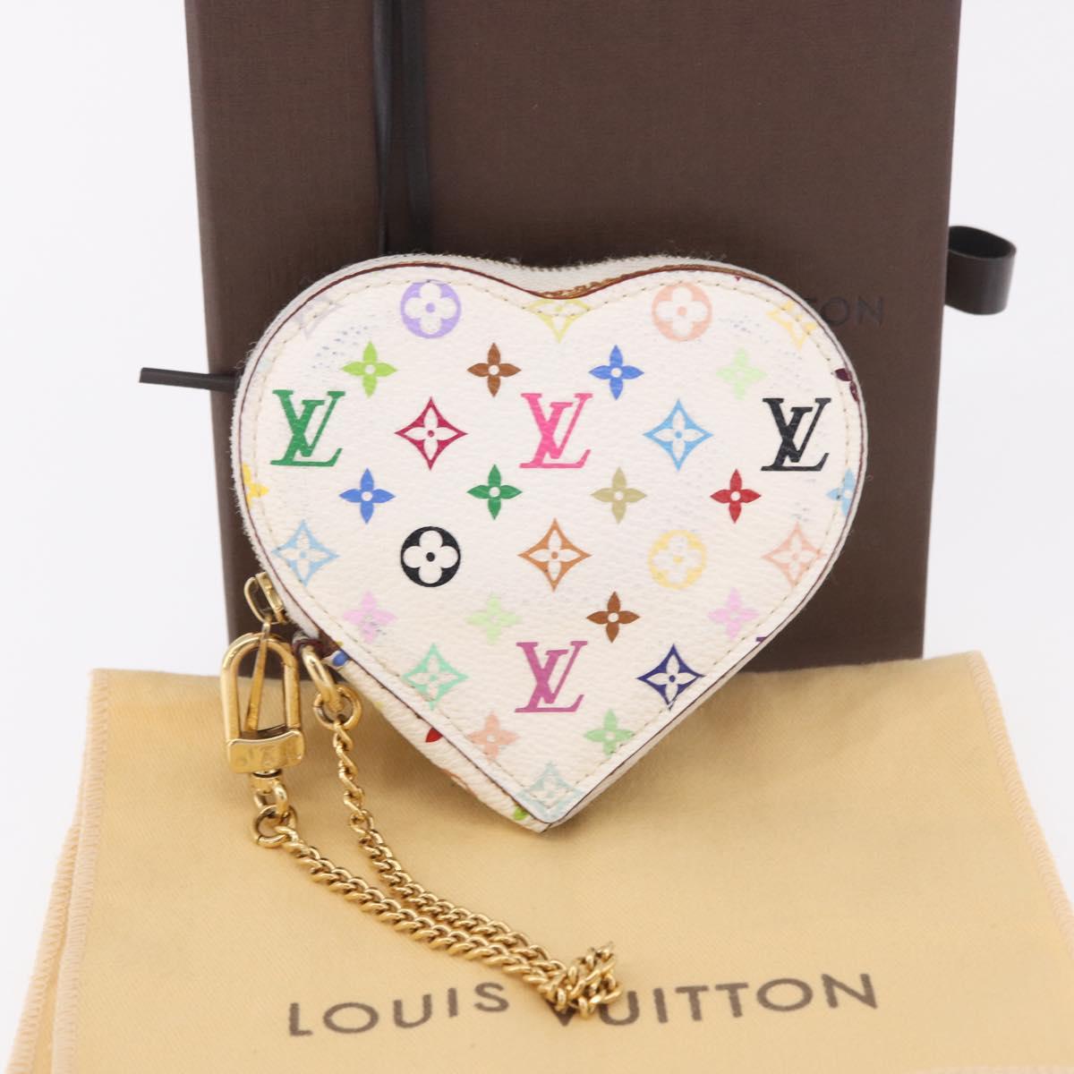 LOUIS VUITTON Multicolor Porte Monnaie Coeur Purse White M60040 LV Auth 187700