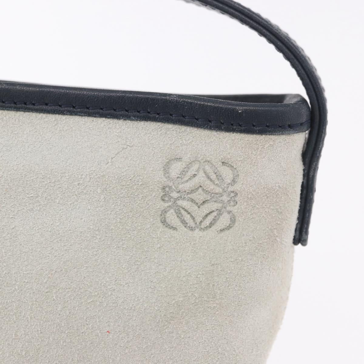 LOEWE Anagram Shoulder Bag Suede Leather Gray Silver Auth 187727A