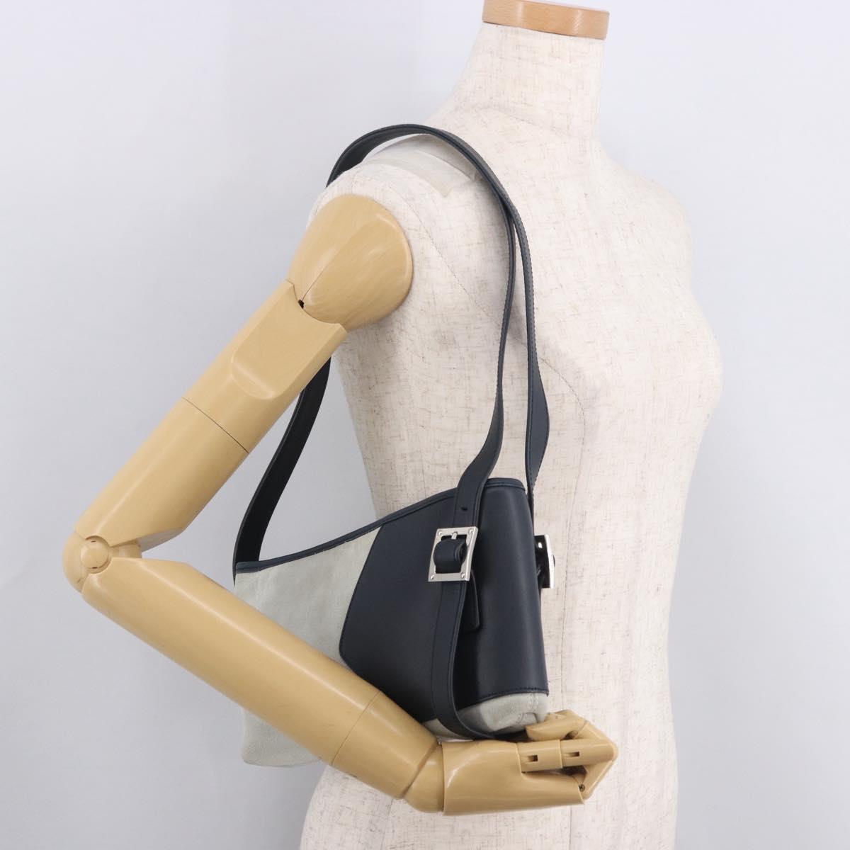 LOEWE Anagram Shoulder Bag Suede Leather Gray Silver Auth 187727A