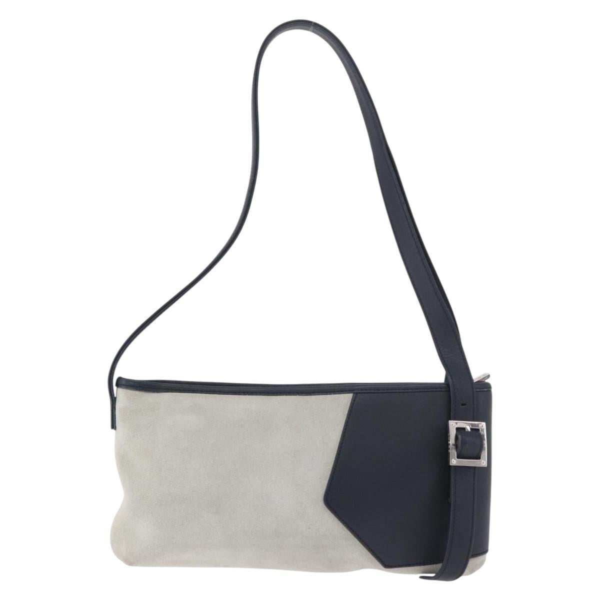 LOEWE Anagram Shoulder Bag Suede Leather Gray Silver Auth 187727A