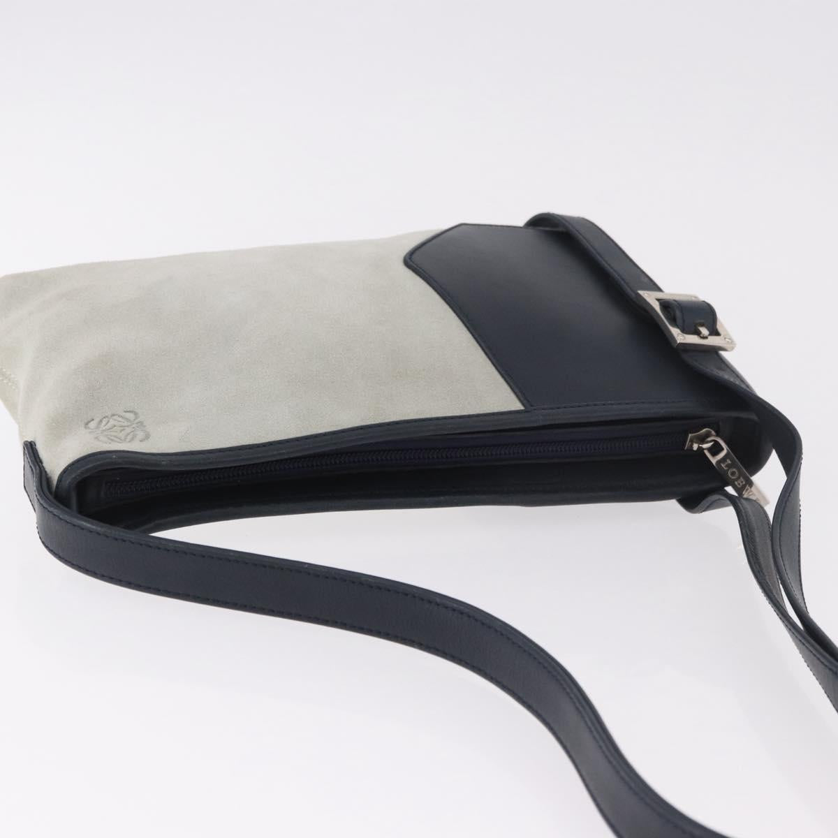 LOEWE Anagram Shoulder Bag Suede Leather Gray Silver Auth 187727A