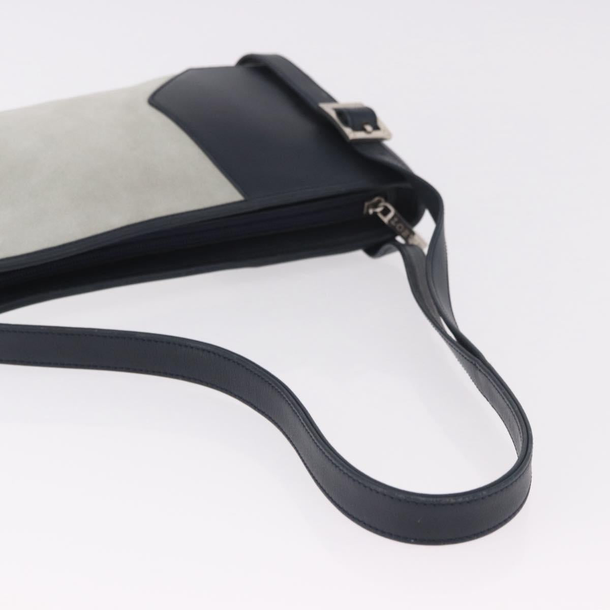 LOEWE Anagram Shoulder Bag Suede Leather Gray Silver Auth 187727A