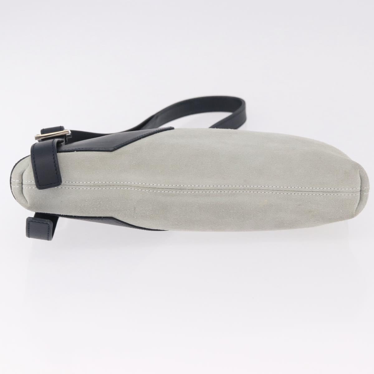 LOEWE Anagram Shoulder Bag Suede Leather Gray Silver Auth 187727A
