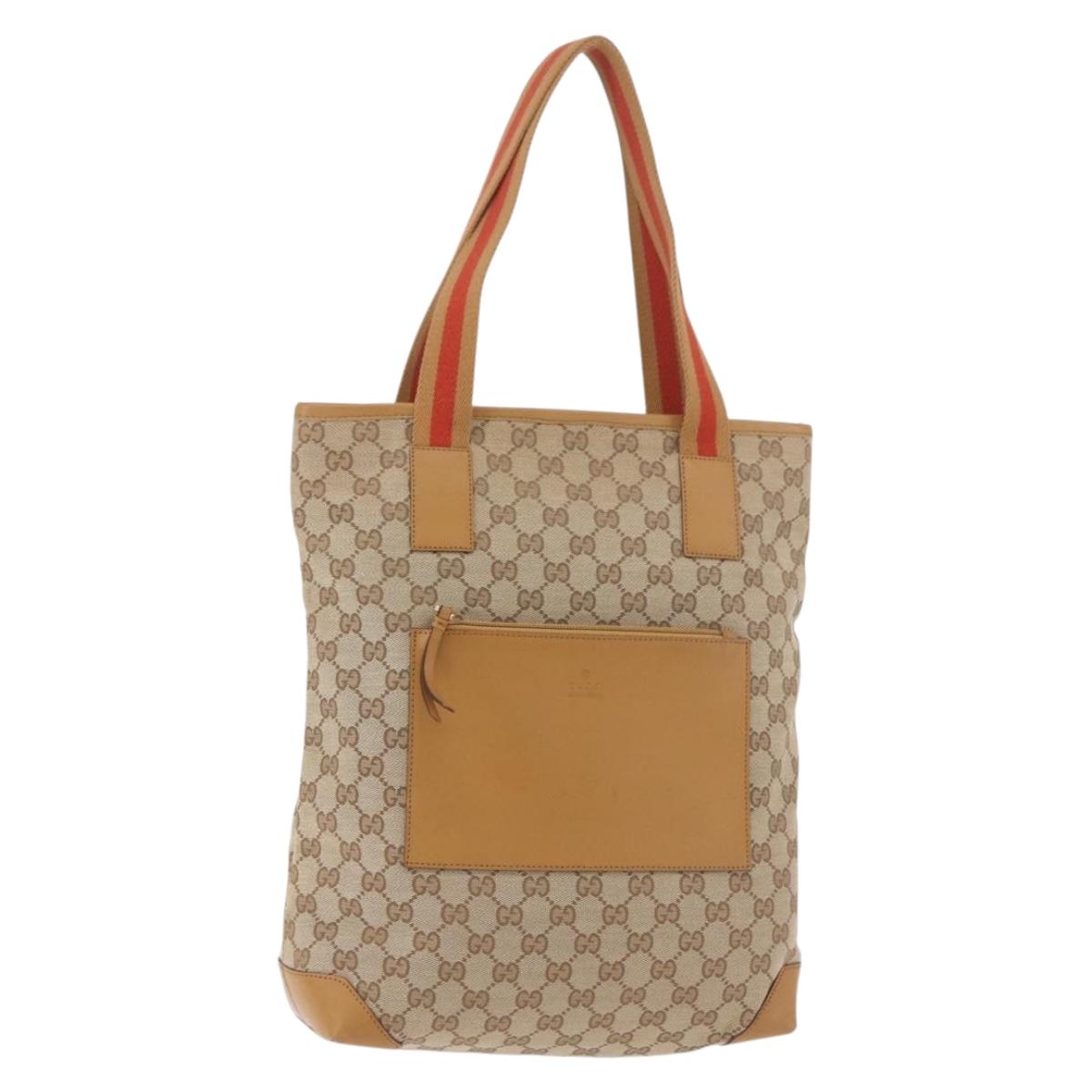 GUCCI GG Canvas Sherry Line Tote Bag Beige Red 019 0401 Auth 187732A