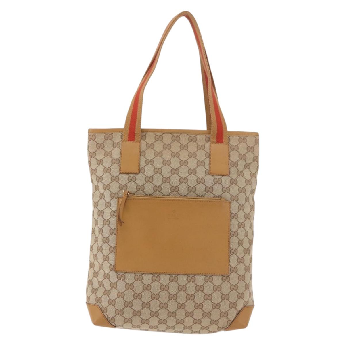 GUCCI GG Canvas Sherry Line Tote Bag Beige Red 019 0401 Auth 187732A