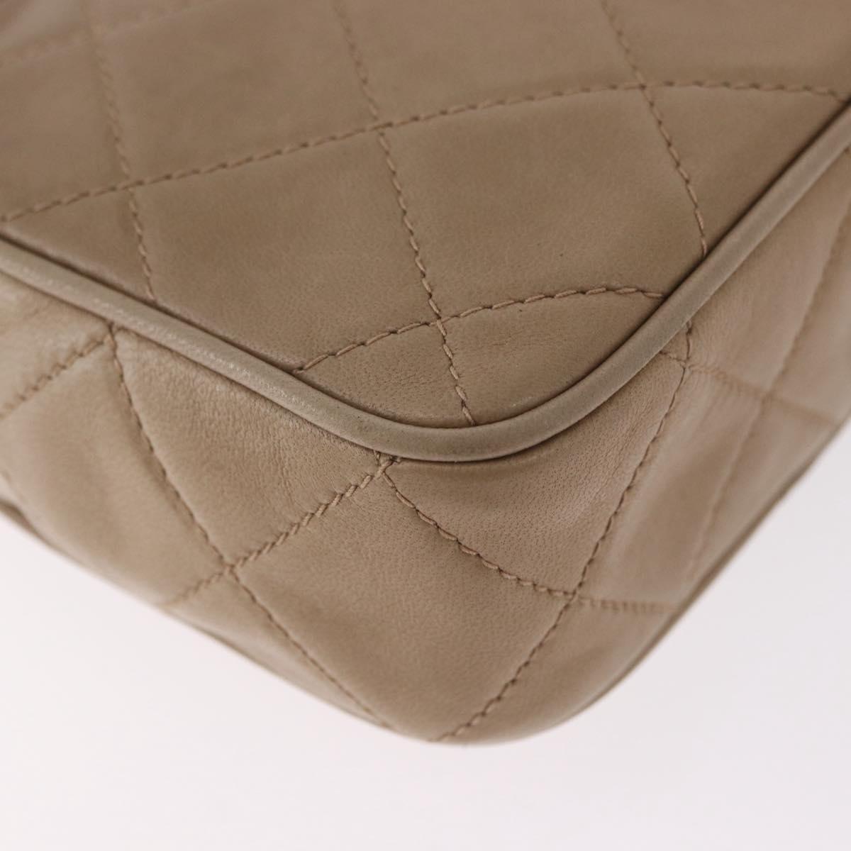 CHANEL Matelasse Pouch Lamb Skin Beige Gold CC Auth 187733A