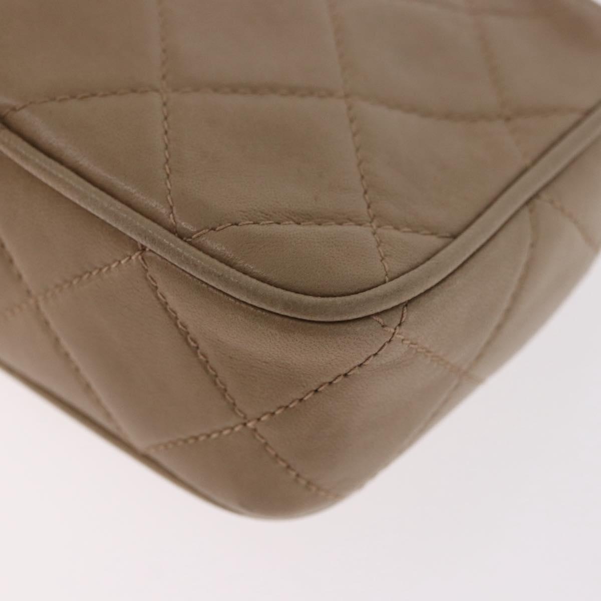 CHANEL Matelasse Pouch Lamb Skin Beige Gold CC Auth 187733A