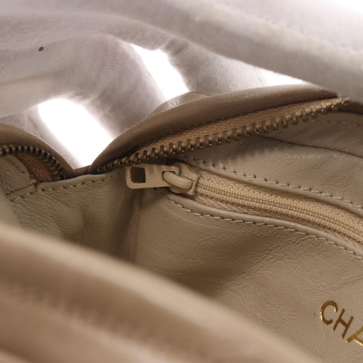 CHANEL Matelasse Pouch Lamb Skin Beige Gold CC Auth 187733A