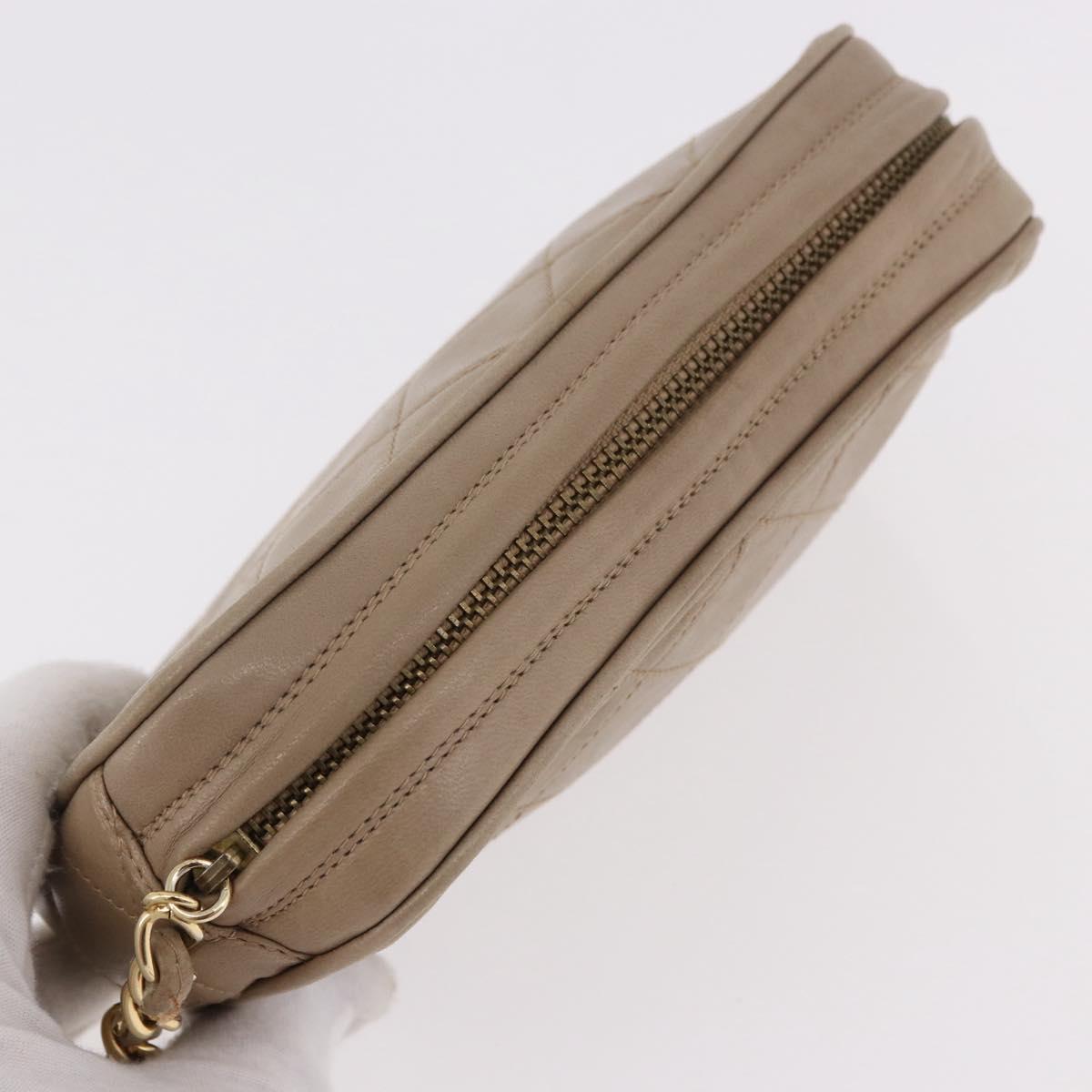 CHANEL Matelasse Pouch Lamb Skin Beige Gold CC Auth 187733A