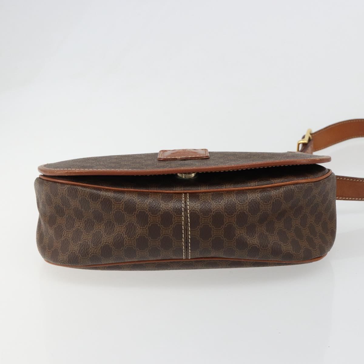 CELINE Macadam Canvas Shoulder Bag PVC Leather Brown Gold Auth 187736