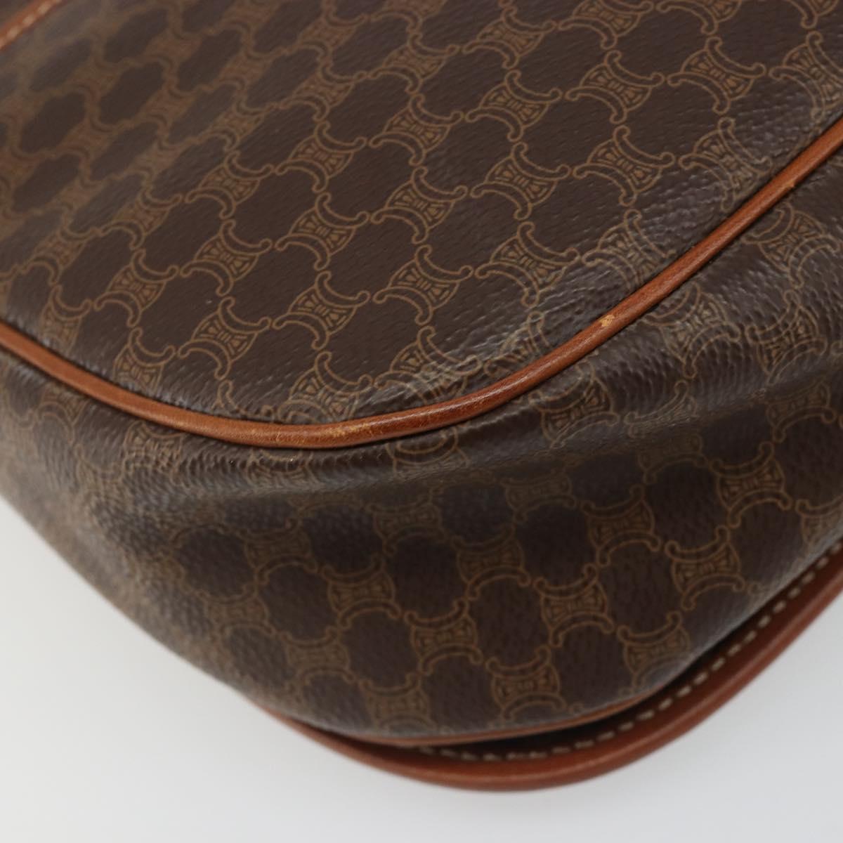 CELINE Macadam Canvas Shoulder Bag PVC Leather Brown Gold Auth 187736