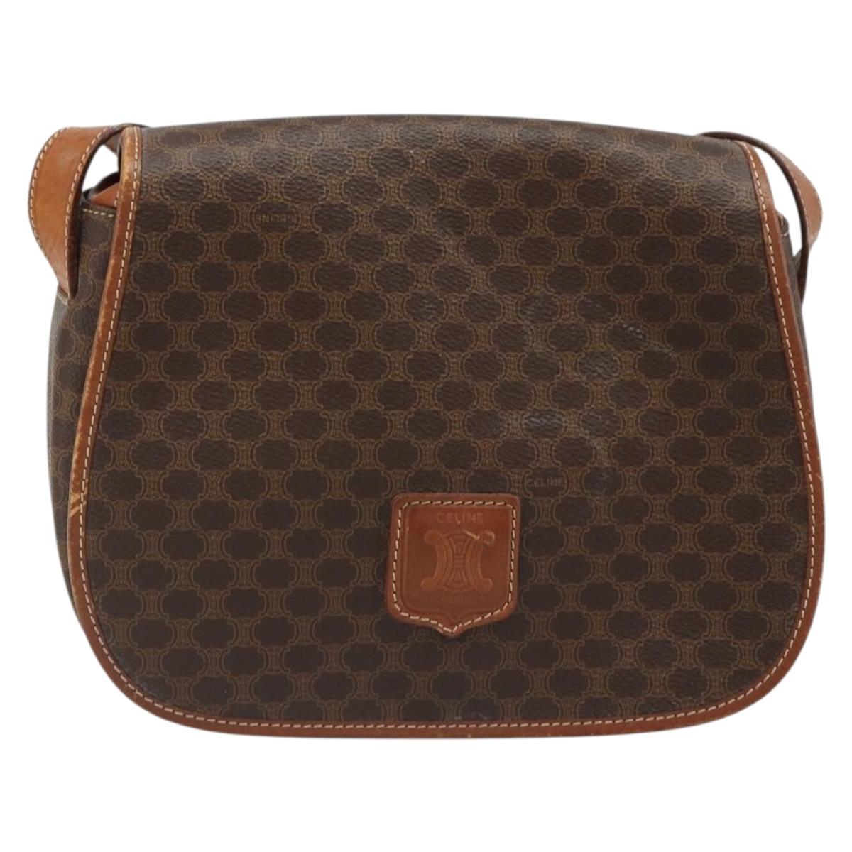 CELINE Macadam Canvas Shoulder Bag PVC Leather Brown Gold Auth 187736