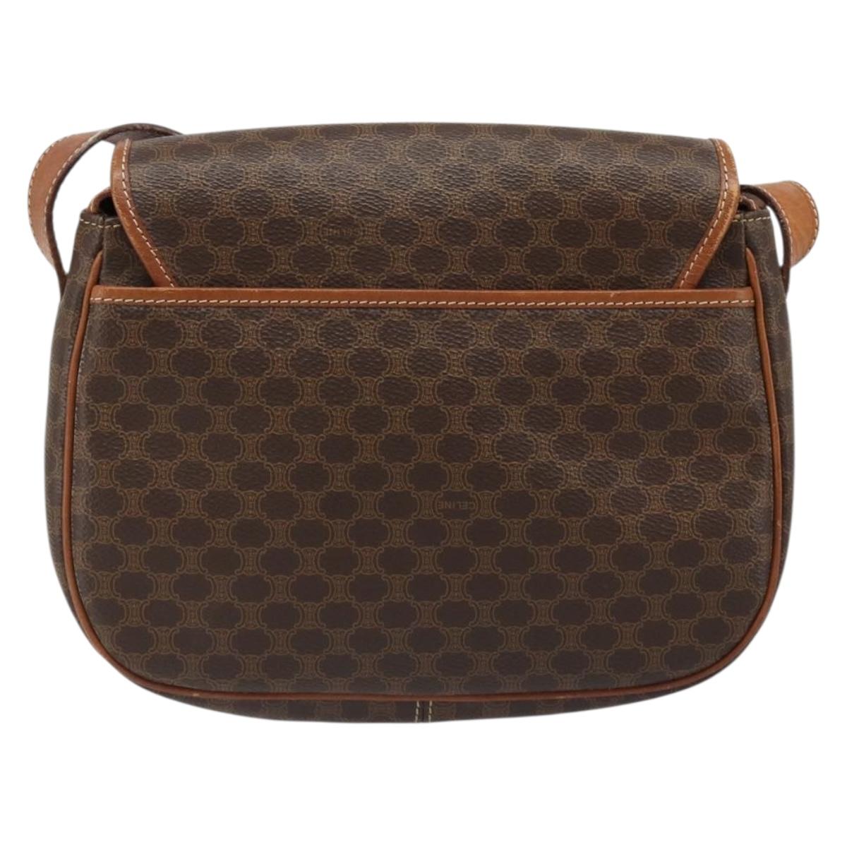 CELINE Macadam Canvas Shoulder Bag PVC Leather Brown Gold Auth 187736