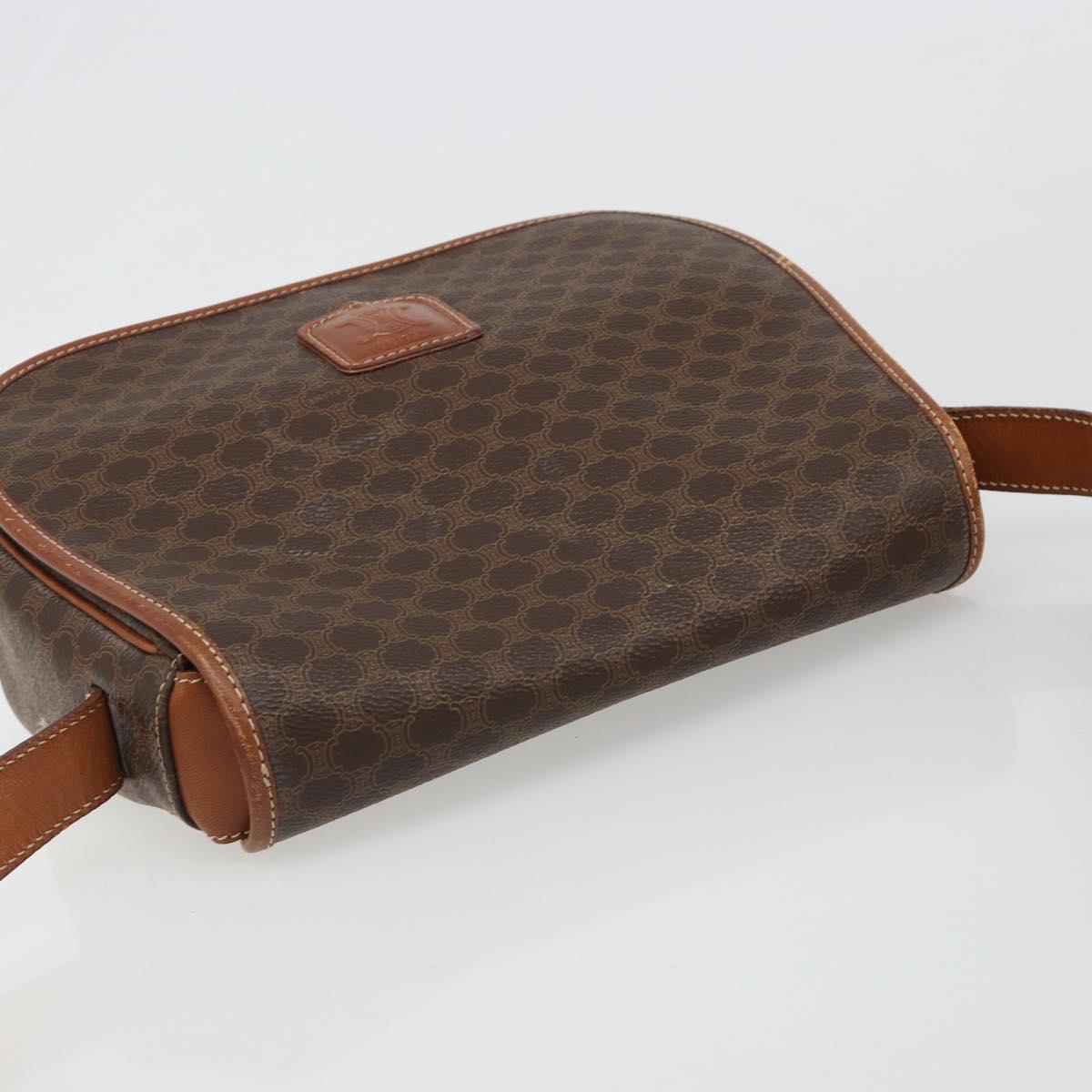 CELINE Macadam Canvas Shoulder Bag PVC Leather Brown Gold Auth 187736