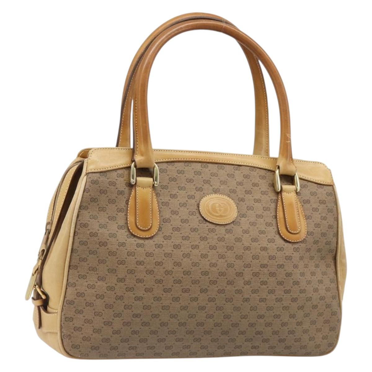GUCCI Micro GG Supreme Hand Bag PVC Beige Gold Auth 187737