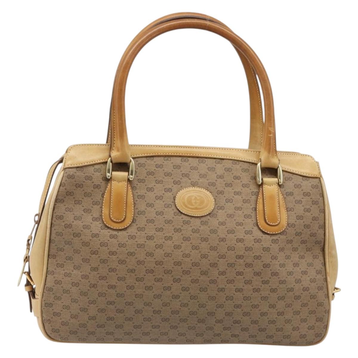 GUCCI Micro GG Supreme Hand Bag PVC Beige Gold Auth 187737