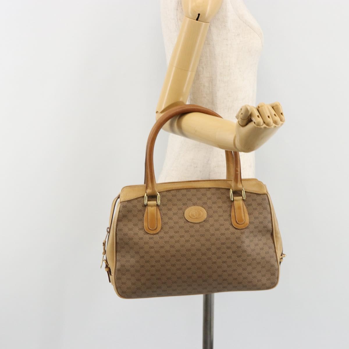 GUCCI Micro GG Supreme Hand Bag PVC Beige Gold Auth 187737