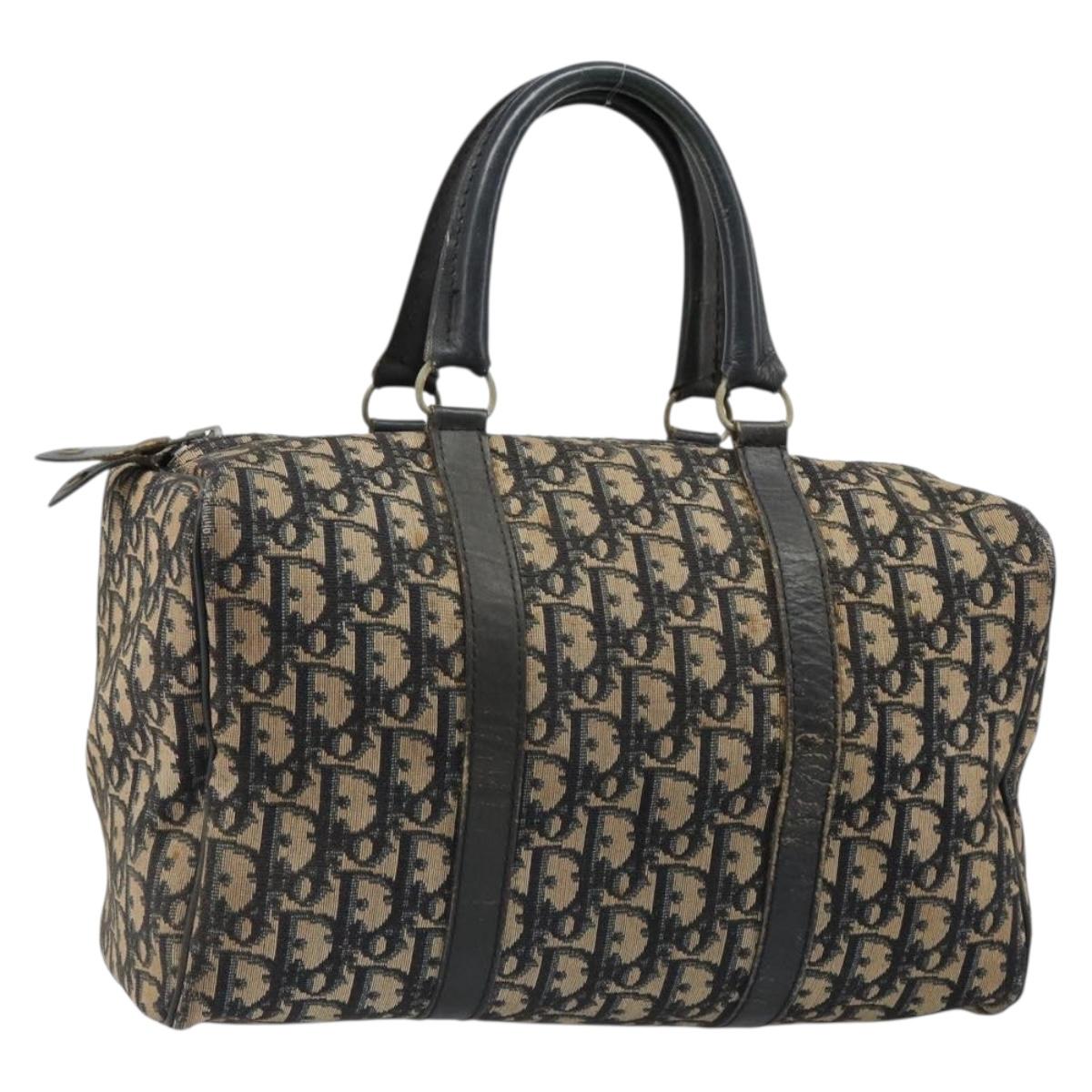 Christian Dior Trotter Canvas Hand Bag Navy Silver Auth 187741
