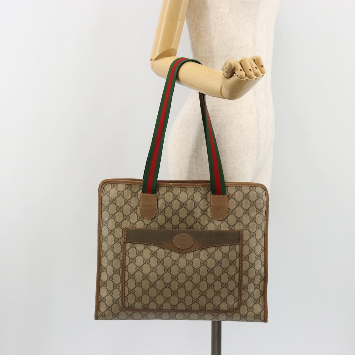 GUCCI GG Supreme Web Sherry Line Tote Bag PVC Beige Red 89 02 997 Auth 187743