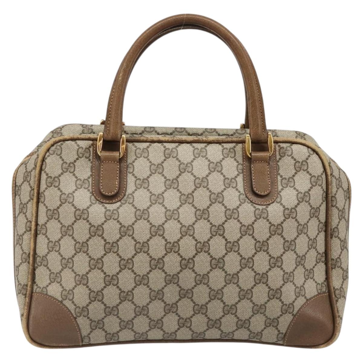 GUCCI GG Supreme Hand Bag PVC Beige Gold Auth 187745