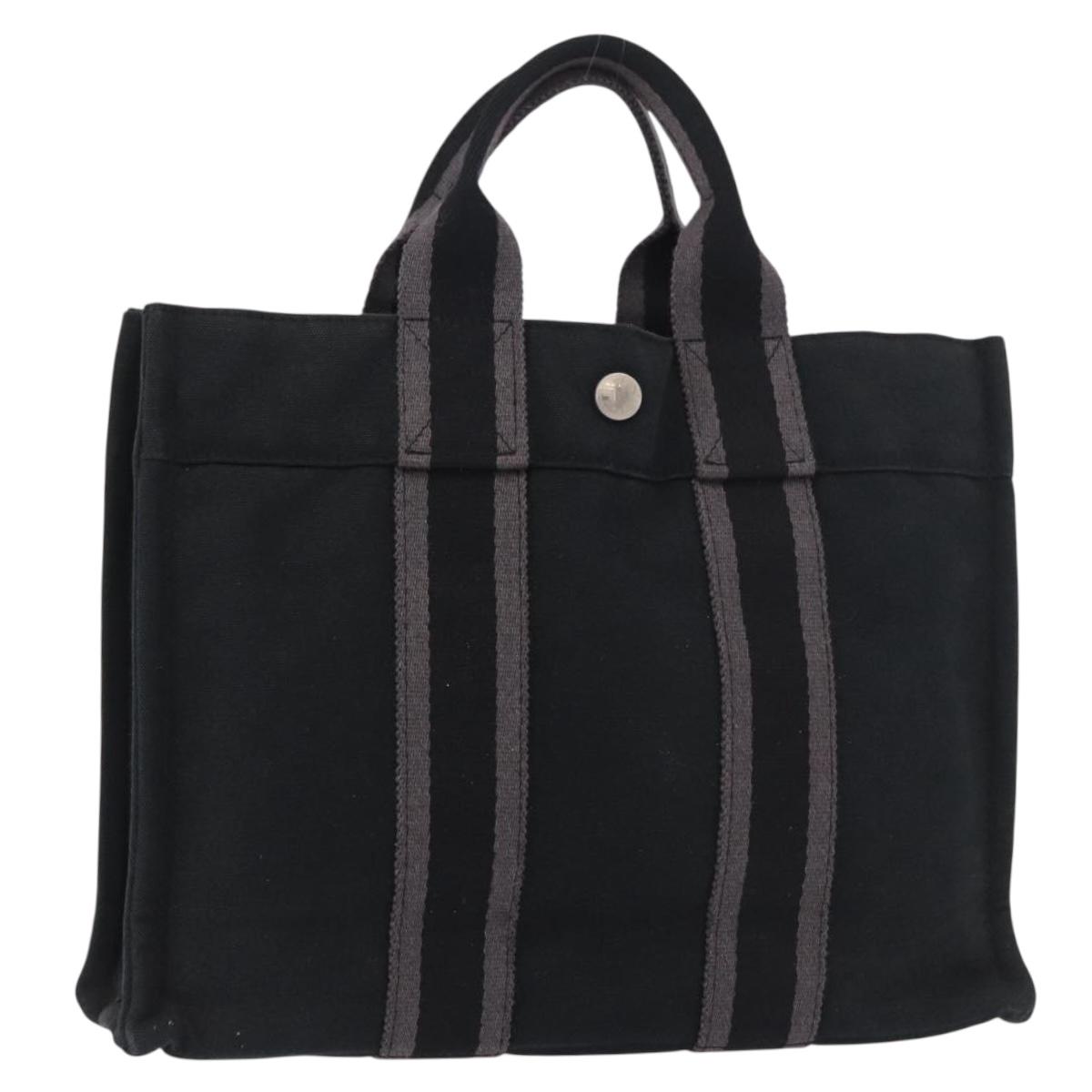 HERMES Fourre Tout PM Hand Bag cotton Black Silver Auth 187747A