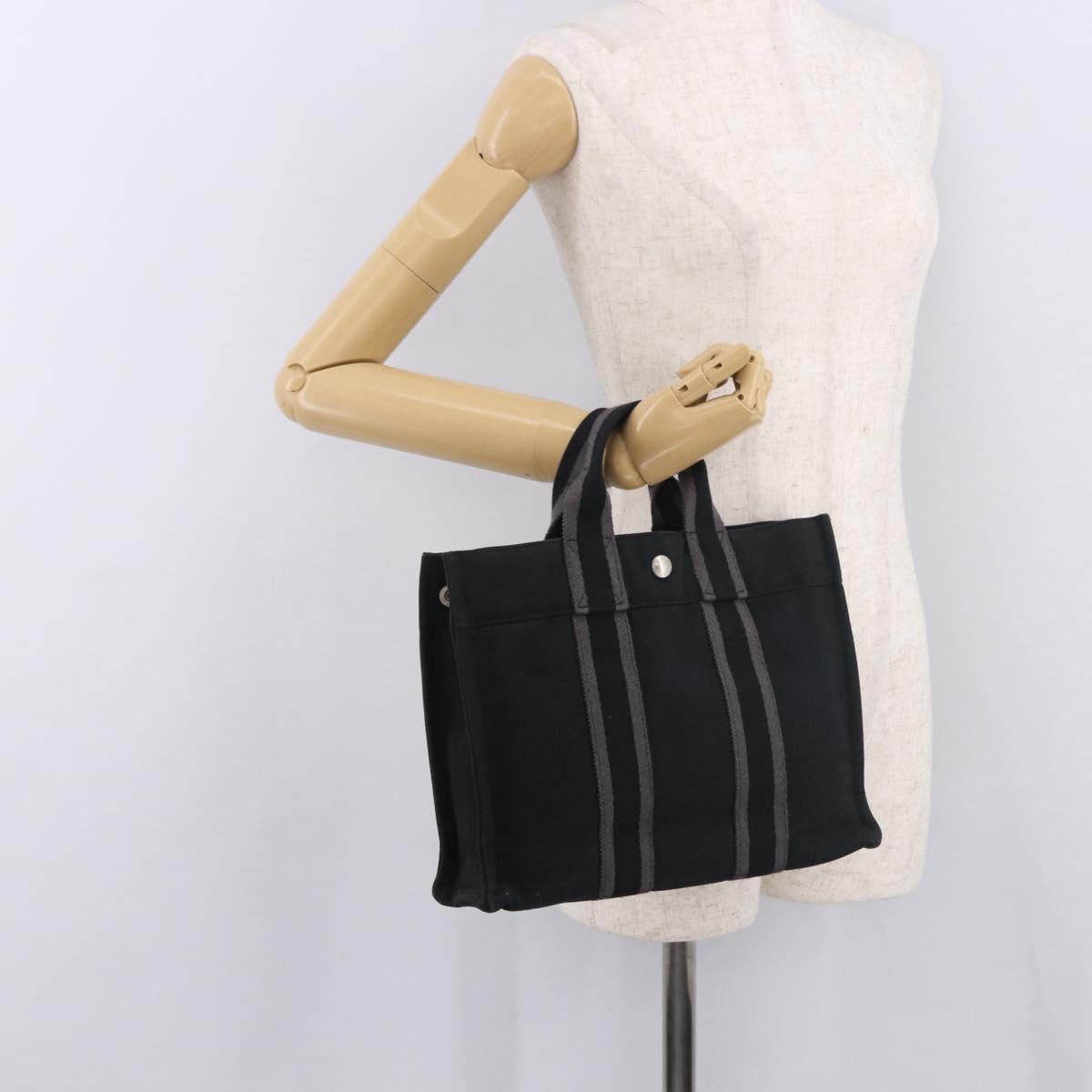 HERMES Fourre Tout PM Hand Bag cotton Black Silver Auth 187747A