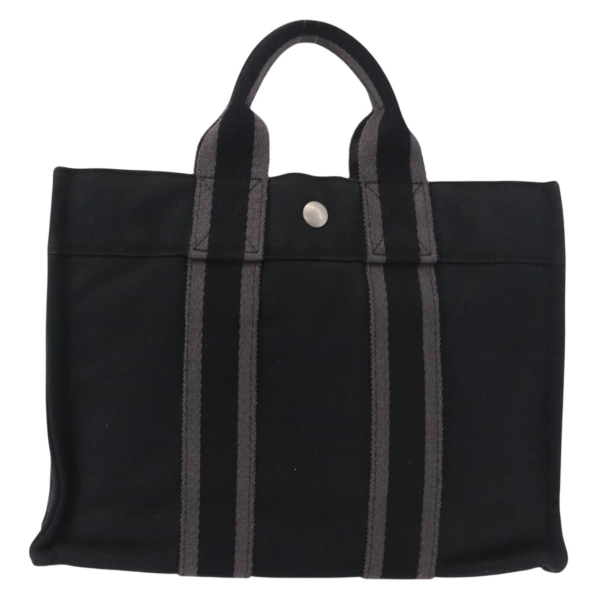 HERMES Fourre Tout PM Hand Bag cotton Black Silver Auth 187747A