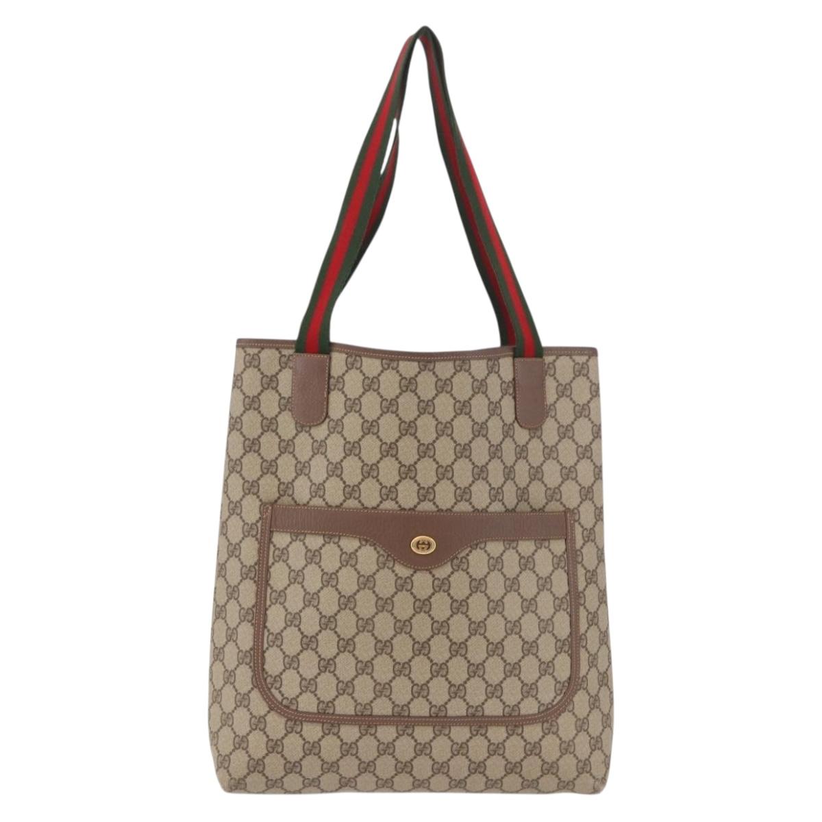 GUCCI GG Supreme Web Sherry Line Tote Bag PVC Beige Red 002 58 6487 Auth 187748