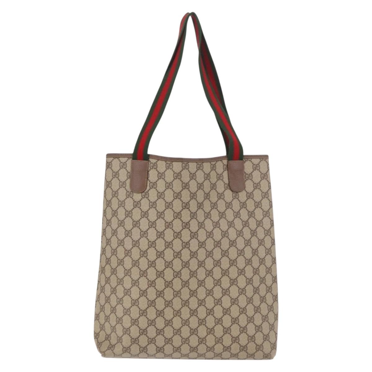 GUCCI GG Supreme Web Sherry Line Tote Bag PVC Beige Red 002 58 6487 Auth 187748