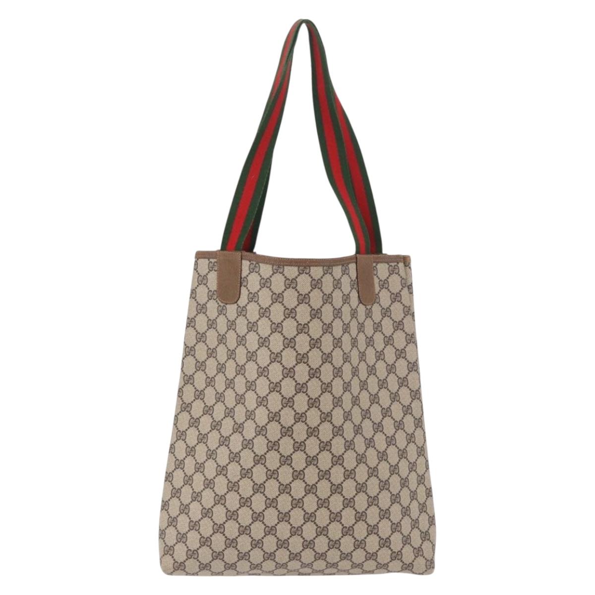 GUCCI GG Supreme Web Sherry Line Tote Bag PVC Beige Red Auth 187749A