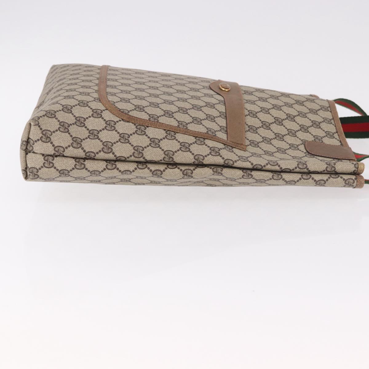 GUCCI GG Supreme Web Sherry Line Tote Bag PVC Beige Red Auth 187749A