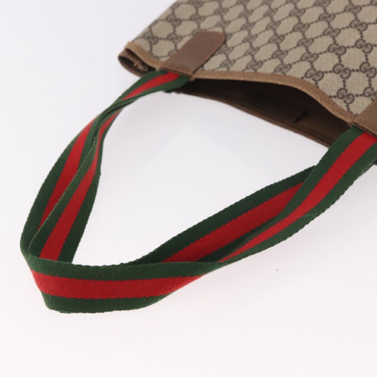 GUCCI GG Supreme Web Sherry Line Tote Bag PVC Beige Red Auth 187749A