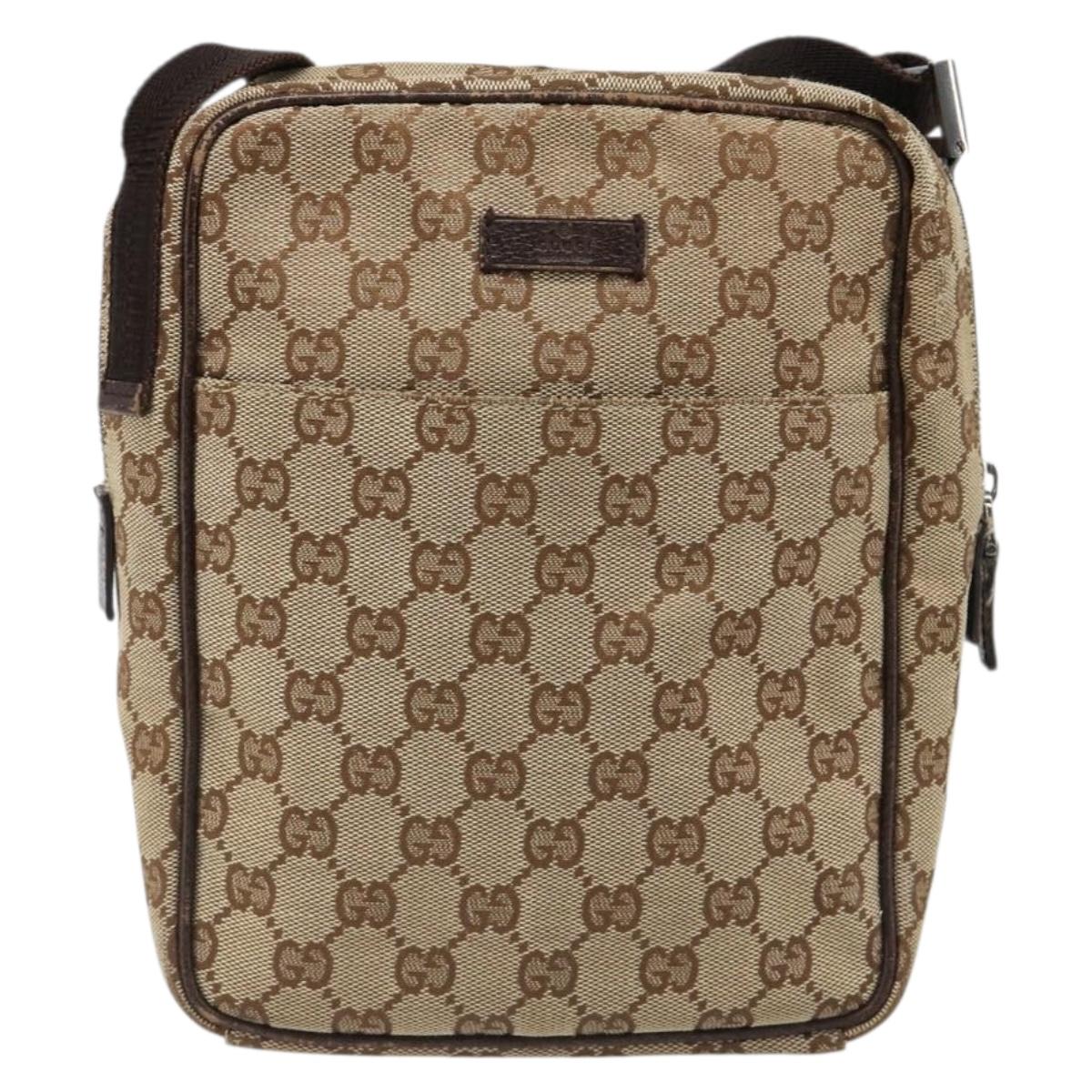 GUCCI GG Canvas Shoulder Bag Beige Silver 122759 Auth 187751