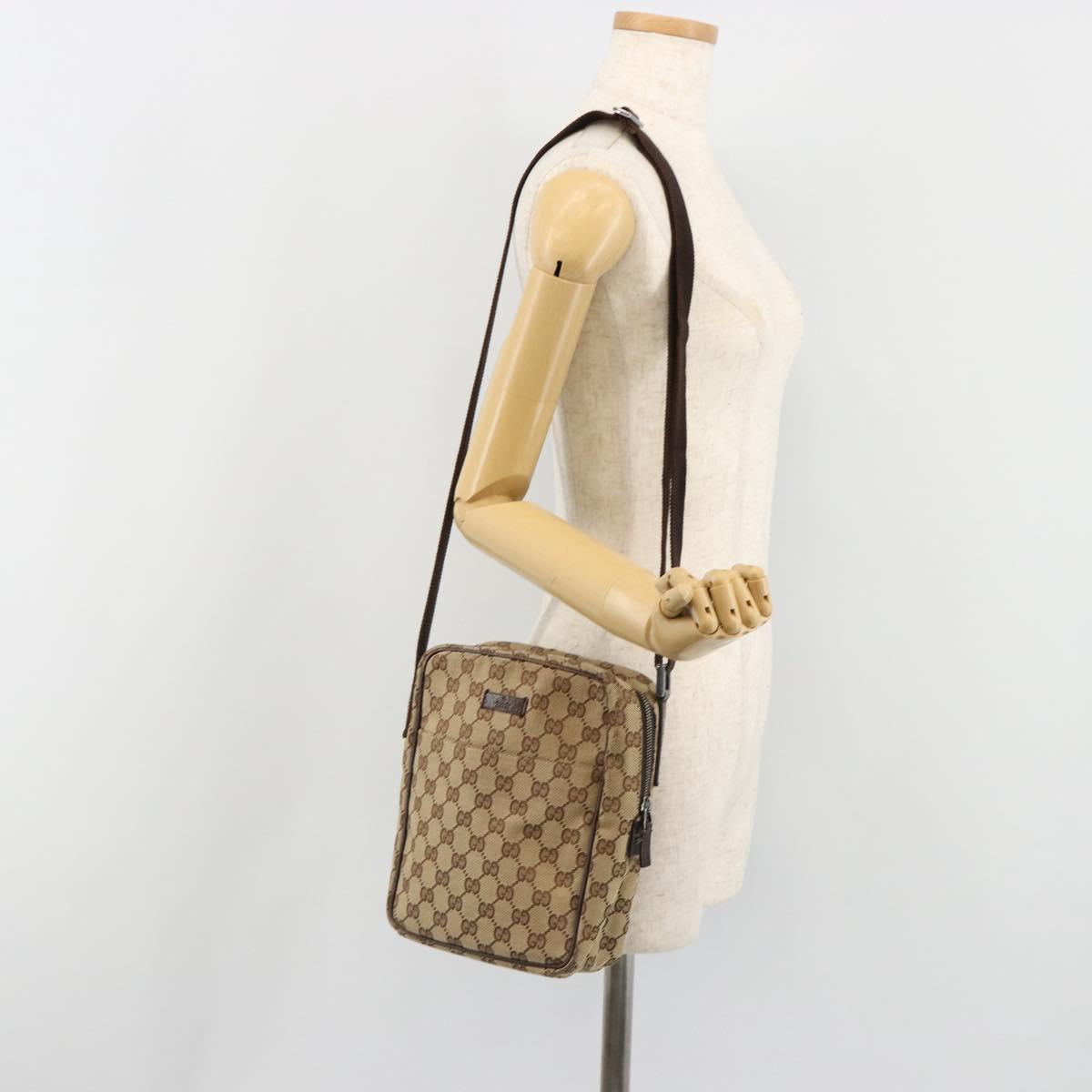 GUCCI GG Canvas Shoulder Bag Beige Silver 122759 Auth 187751