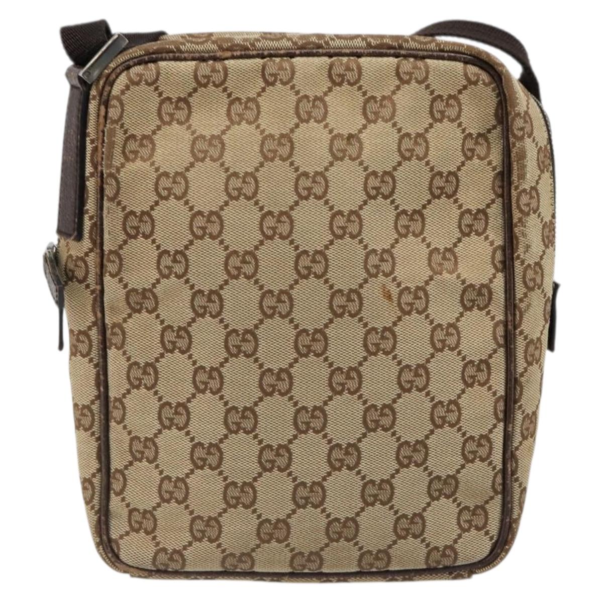 GUCCI GG Canvas Shoulder Bag Beige Silver 122759 Auth 187751