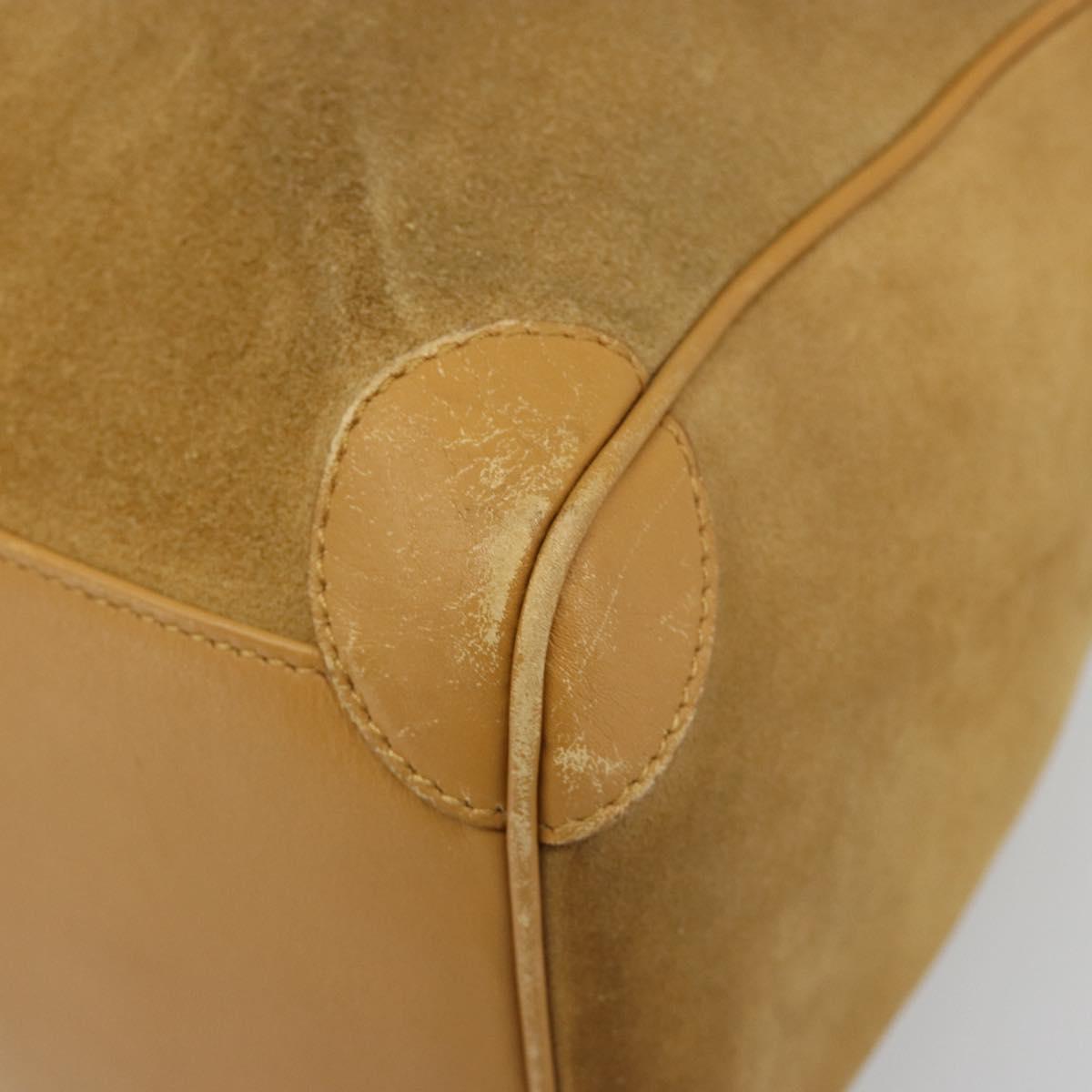 GUCCI Hand Bag Suede Beige Gold 000 0846 Auth 187752