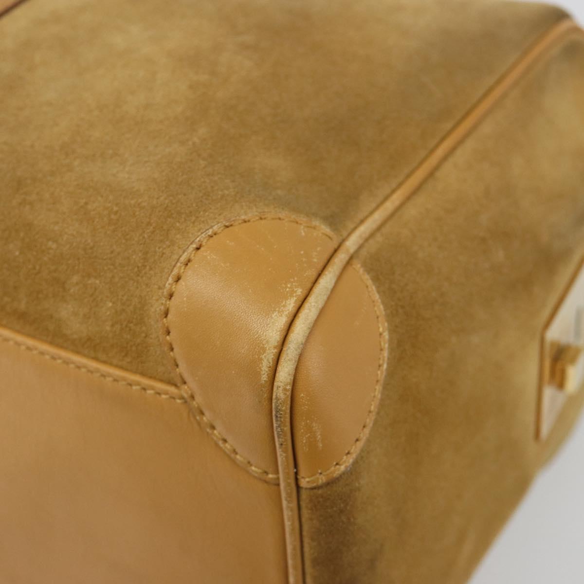 GUCCI Hand Bag Suede Beige Gold 000 0846 Auth 187752