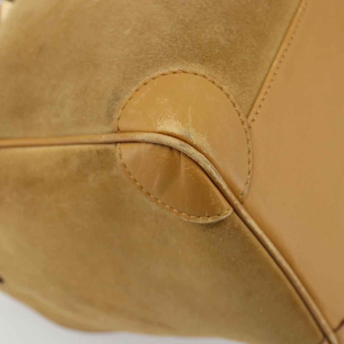 GUCCI Hand Bag Suede Beige Gold 000 0846 Auth 187752
